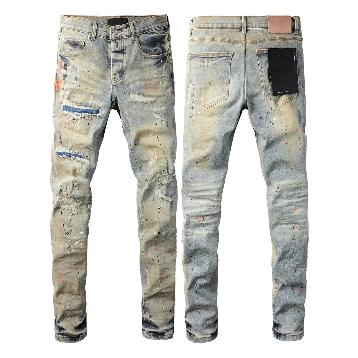 Men's Skinny Denim Jeans 2025 New Streetwear Distressed Painted Repair Low-Rise Brand Pants for Casual Style